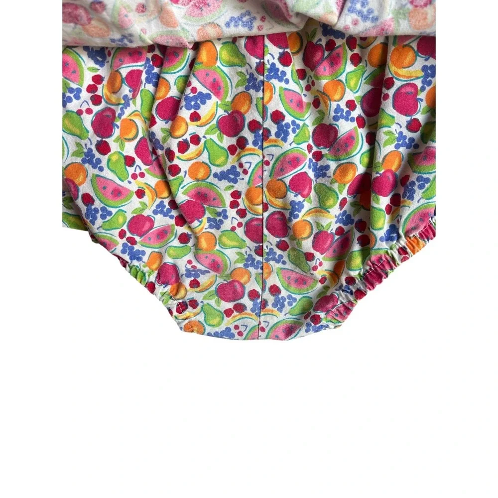 OSHKOSH Vintage 90s Baby B'gosh Fruit Print Romper Dress Bubble Made in USA